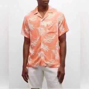 Onia Cotton Camp Shirt Palm orange white sz Medium M